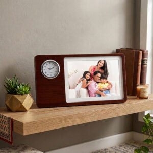 Wooden Photo Frame With Clock